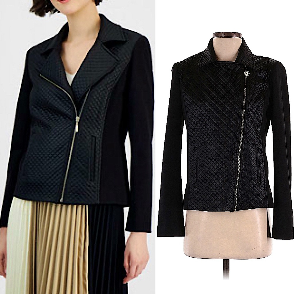 Anne Klein moto Black Quilted Jacket size XS - Picture 1 of 9